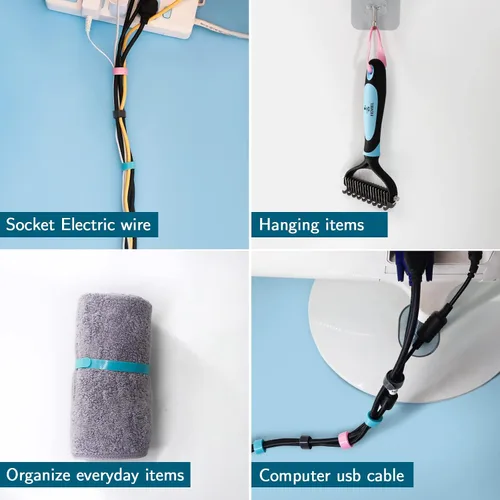 Vista 9 de YOVXLO 50 piezas bridas reutilizables de 6 pulgadas, lazos de sujeción ajustables, paño de microfibra para gestión de cables de conexión de Rosa