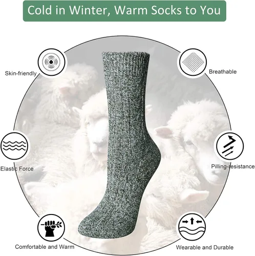 Vista 3 de Paquete de 5 pares de calcetines de invierno para mujer, calcetines deportivos de lana en tejido de punto grueso, suaves y cálidos, estilo clásico e