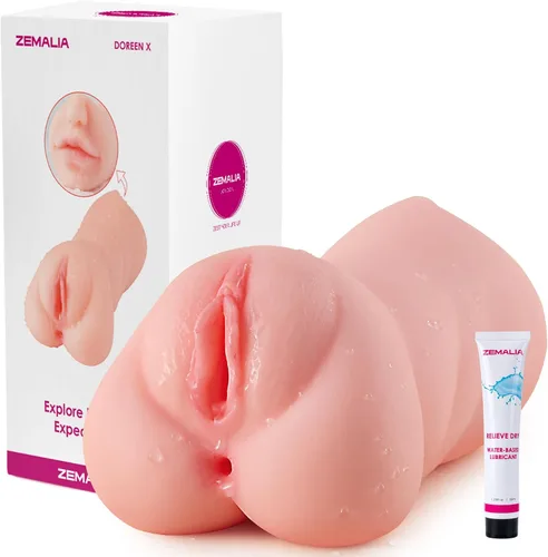 Vista 10 de ZEMALIA - Masturbador masculino 3 en 1, vagina de bolsillo con boca realista, vagina texturizada y ano apretado. Juguete para sexo oral, bombeo