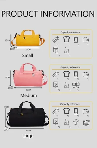 Vista 8 de Bolsa de gimnasio para mujer, bolsa de viaje impermeable con compartimentos para ropa húmeda y correa ajustable, pequeña bolsa de lona