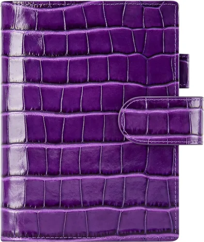 Vista 2 de Funda de planificador A6 para Hobonichi Original, Stalogy y Midori MD Planners, con cremallera y bolsillo trasero grande, piel de cocodrilo (morado)