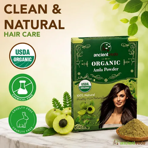Vista 3 de Ancientveda Tratamiento orgánico natural para el crecimiento del cabello Antioxidantes Polvo limpiador Reduce las arrugas Amla, sin OMG