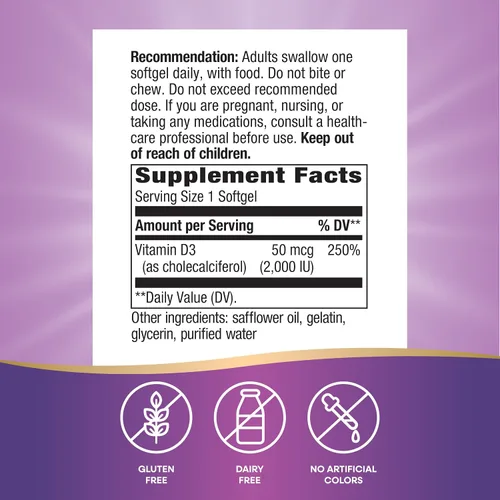 Vista 5 de Nature's Way, D3 2000 IU, vitaminas, 15590, 120, 1, 1