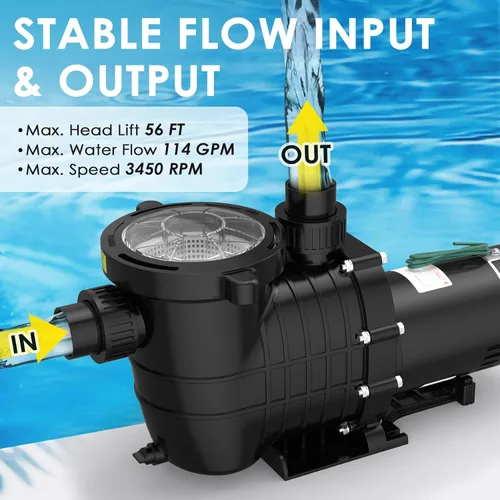 Vista 4 de Seeutek Bomba de piscina 2HP para piscinas sobre el suelo, 115V/230V negro (Stain Black)