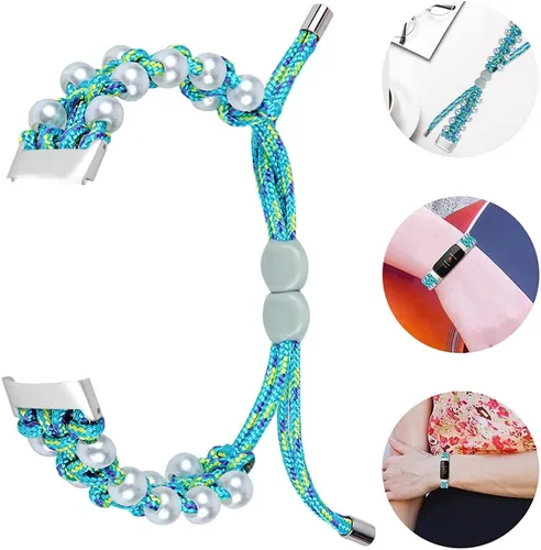 Vista 7 de Hemobllo Correa de reloj de pulsera de perlas correa de reloj ajustable con cuentas - Correa de reloj inteligente trenzada de piedras preciosas