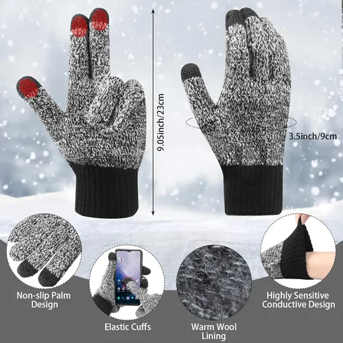 Vista 3 de Gorro de invierno, bufanda, calcetines, guantes para pantalla táctil, calentadores de oídos, conjuntos de gorros de punto con forro polar