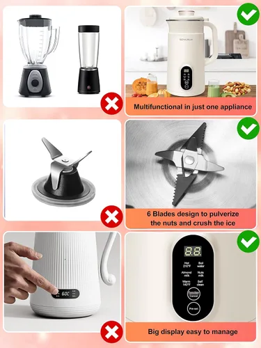 Vista 6 de Máquina para hacer leche de nuez para leche casera, a base de plantas con limpieza automática y control de temperatura, máquina de leche de soja