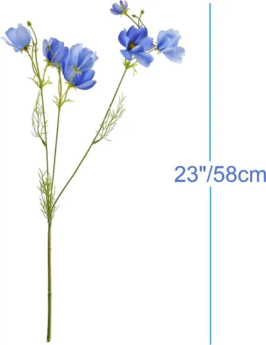 Vista 2 de Cosmos artificiales de flores silvestres, 6 piezas de tallo largo para boda, novia, bricolaje, ramo de decoración del hogar, centros de mesa (azul)