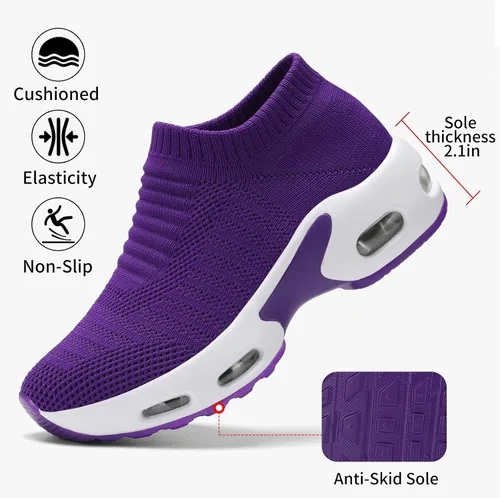 Vista 3 de Tenis de malla para mujer, antideslizantes, sin cordones, ligeros, con cámara de aire, para correr, trabajar