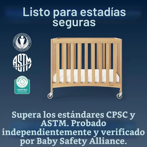 Vista 4 de Foundations Cuna plegable compacta de madera para cama de viaje, natural
