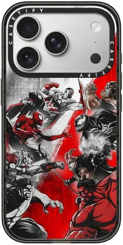 Vista 18 de CASETiFY Impact - Funda para iPhone 13 Mini [Marvel Colab / protección contra caídas de 8.2 pies/Magsafe] - Capitán América VS - Negro transparente