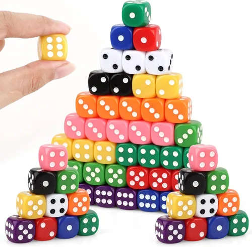 Vista 13 de Juego de 50 dados estándar de 0.63 pulgadas con acrílico negro, blanco, rojo, 6 caras, a granel, dados de casino para fiestas temáticas de casino