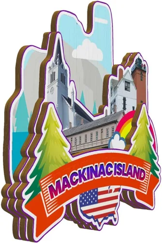 Vista 2 de Mackinac Island Michigan USA - Imán de madera para nevera, monumentos 3D, recuerdos coleccionables, decoración hecha a mano -2770