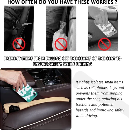 Vista 5 de Junecarp Paquete de 2 rellenos de espacio para asiento de automóvil, organizador flexible para evitar que los artículos se caigan, accesorios