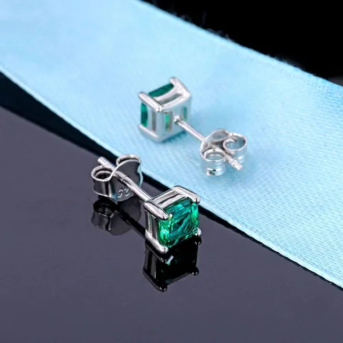Vista 4 de LETMEXC Aretes de esmeralda zambiana cultivados en laboratorio de 0.5 quilates cuadrados de 0.197 x 0.197in plata S925 joyería clásica de moda, Oro