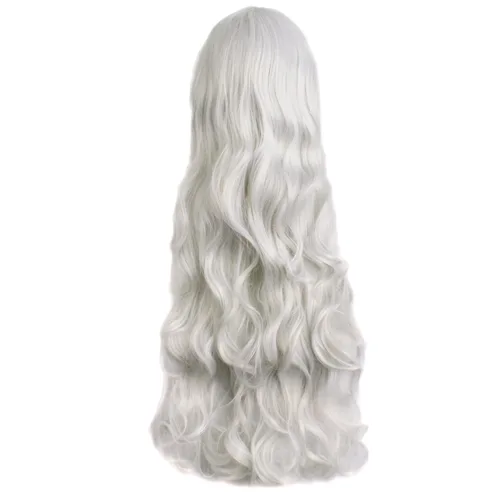 Vista 2 de MapofBeauty Peluca de cabello largo ondulado de 32 pulgadas (80 cm) de color blanco plateado