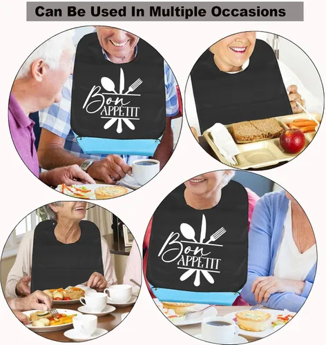 Vista 5 de JNIAP Foodie - Baberos para adultos con atrapador de migas, bromas de mordaza, babero, regalo ajustable, protectores de ropa para comer para adultos