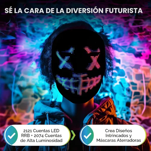 Vista 3 de LED Face Light Up Mask Rechargeable Digital Halloween Costume Cosplay Mask Controlado por aplicación