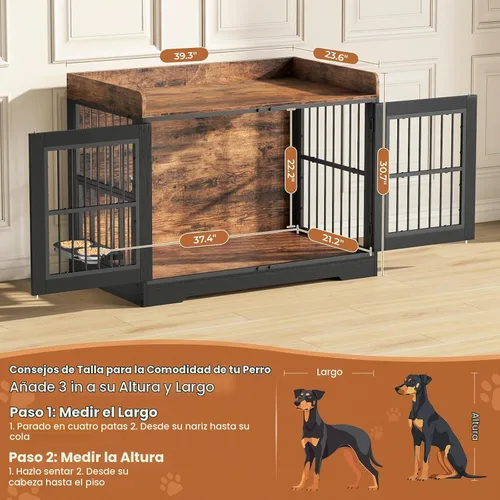 Vista 2 de Mueble de jaula para perros de 40 pulgadas con bandeja giratoria para perros grandes de hasta 45 libras 0.47" thick top supports 150 lbs, 3-door