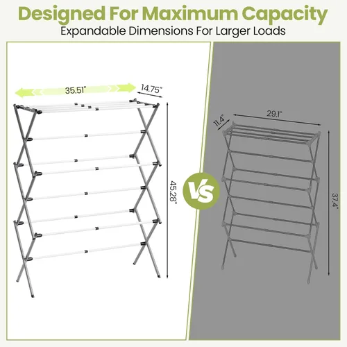Vista 2 de APEXCHASER Estante de secado de ropa plegable de 3 niveles, estante de lavandería extensible de metal, 45.28 pulgadas de altura, ancho ajustable