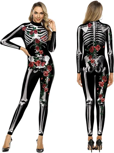 Vista 2 de KatchOn, Halloween Roses Skeleton Costume Women - Halloween Costumes for Women Day of The Dead Skeleton Bodysuit Women