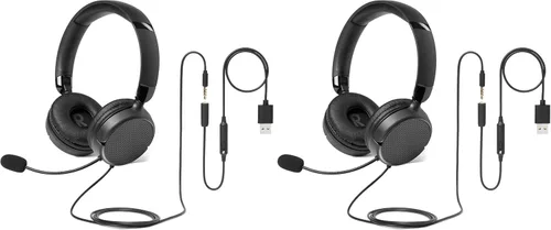 Vista 7 de Amazon Basics Auriculares con cable para computadora con micrófono ajustable, puerto de 0.1 in o control en línea con puerto USB-A, plegable, sonido