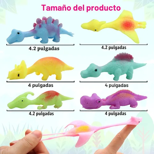 Vista 7 de 20 Piezas Juguetes de Dedo de Dinosaurio con Tirachinas, Juguetes de Halloween Regalos de Fiesta para Niños Goma Pegajosa Dino Catapulta Voladora