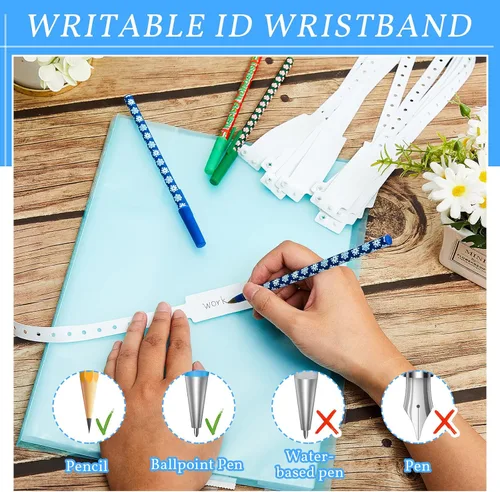 Vista 4 de Henoyso 300 pulseras de plástico blanco para identificación, pulseras de hospital, pulseras de vinilo a granel, impermeables, para pacientes