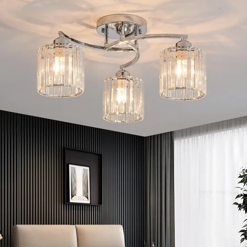 Vista 7 de Candelabro de cristal negro, lámpara de techo de 3 luces, accesorio de iluminación moderno para sala de estar, comedor, dormitorio