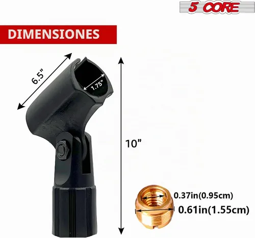 Vista 3 de Soporte de clip de micrófono de 5 núcleos para soporte de micrófono universal ajustable con adaptador de tornillo macho de 5/8 pulgadas a 3/8 MC-08