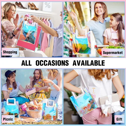Vista 7 de Boao 8 bolsas de regalo reutilizables, de 10 x 11 x 5.5 pulgadas, bolsas grandes transparentes de PVC con asa para mujeres, niñas, fiestas