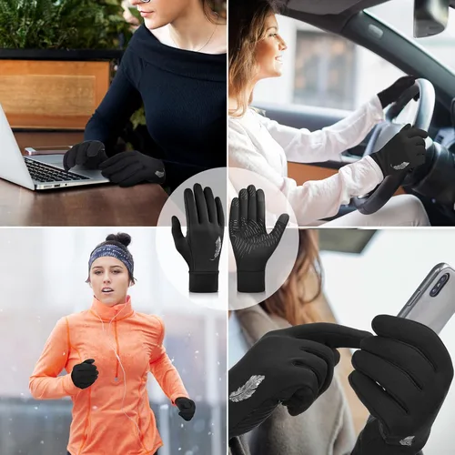 Vista 7 de Guantes deportivos de invierno cálidos para correr, para clima frío, guantes térmicos para pantalla táctil, guantes antideslizantes de forro polar