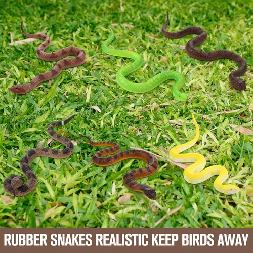 Vista 6 de 6 piezas de broma de serpientes falsas, serpiente de goma suave realista para mantener alejados a los pájaros, figura de animal falso realista