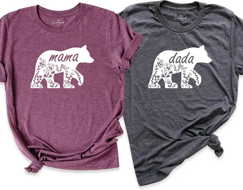 Vista 9 de Camisa de silueta floral de mamá oso, camisa de papá oso, camisa de regalo del día de la madre, camisetas de oso familiar, camisa de mamá oso