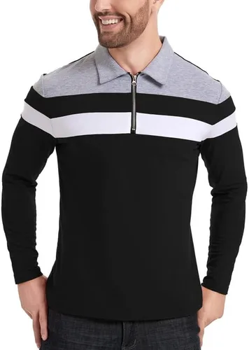 Vista 3 de NAVEKULL Polo de manga corta y larga para hombre, camisa casual con cuello con cremallera de 14