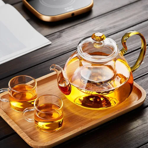 Vista 2 de Tetera de vidrio de gran capacidad con infusor extraíble, apta para estufa, vidrio de borosilicato grueso resistente al calor, 46 onzas líquidas