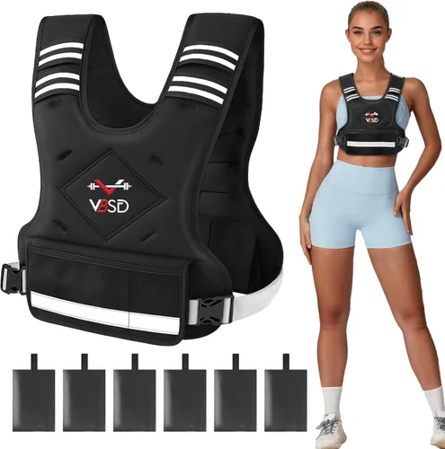 Vista 9 de VBSD Adjustable Weighted Vest for Women Men 4-10lb/11-20lb/20-32lb Vest with 6 Ironsand Weights Body Weight Vest with Reflective Strip for Running