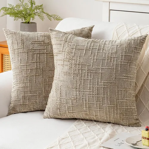 Vista 14 de Fundas de almohada decorativas de 18 x 18 pulgadas, juego de 4, suaves, sólidas, de estilo granja, fundas de almohada de chenilla para sofá, fundas