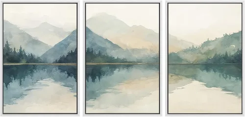 Vista 51 de SIGNWIN Lienzo enmarcado para pared, juego de arte tranquilo con reflejo de lago, acuarela, montaña y agua, ilustraciones modernas, arte abstracto