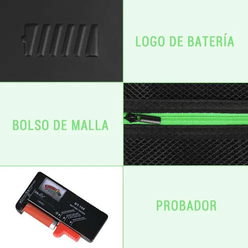 Vista 5 de Organizador de batería con probador, 88 ranuras para pilas de botón AAA AA 88 ranuras (negro-verde)