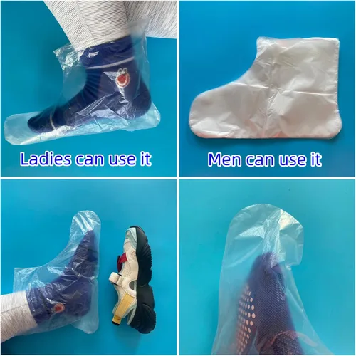 Vista 3 de BJEFHYP disposable socks, ice skating socks, bowling socks, foot bath covers,plastic socks,universal size, 100 pieces, transparent
