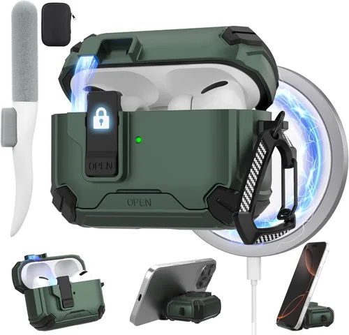 Vista 39 de Maxjoy Funda protectora para AirPods 4 2024, funda protectora para AirPods de 4ª generación con bloqueo automático, compatible con MagSafe, Verde
