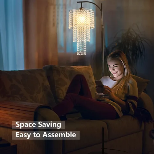 Vista 7 de ZECOXOL Lámpara de pie de arco para sala de estar, lámpara de pie moderna con control remoto, lámparas de pie de cristal regulables, lámpara de pie