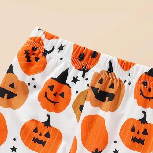 Vista 5 de Conjunto de ropa de 3 piezas de ropa de manga larga con volantes de calabaza para bebé niña pequeña con bufanda