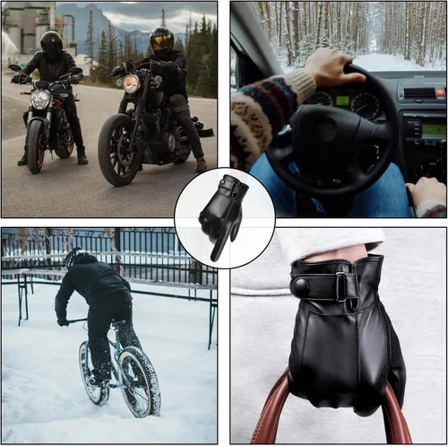 Vista 6 de Long Keeper Invierno PU cuero pantalla táctil guantes clásicos hombres negro cálido conducción ciclismo motocicleta mensajes de texto guantes, Negro