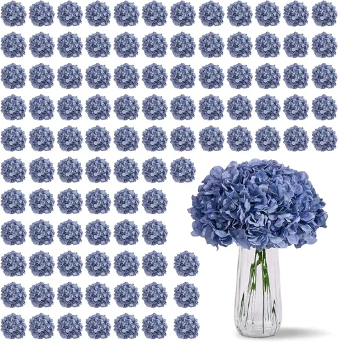Vista 9 de Flores de hortensias artificiales rosa polvoriento, 10 cabezas de flores de seda de hortensia falsas para centros de mesa de boda, ramos de 10
