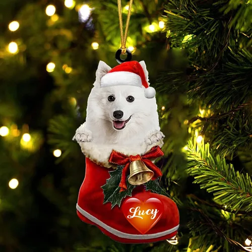 Vista 12 de Adorno de Navidad de perro afgano en bota de Papá Noel, adorno de nombre de perro personalizado, regalo para amante de los perros, decoración