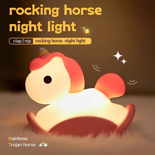 Vista 3 de Luz nocturna para niños, bonita lámpara de noche de unicornios esponjosos, animales kawaii de silicona iluminada para niños y niñas, luz nocturna