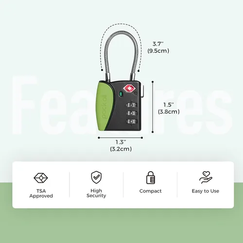 Vista 2 de pack all Cerraduras de equipaje de viaje aprobadas por la TSA, código de 3 Manzana Verde (Apple Green)