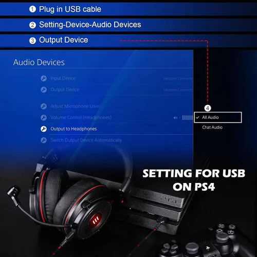 Vista 8 de EKSA Auriculares estéreo para juegos para PS4 PC Xbox One Controller cancelación de ruido sobre auriculares con micrófono luz LED graves alrededor